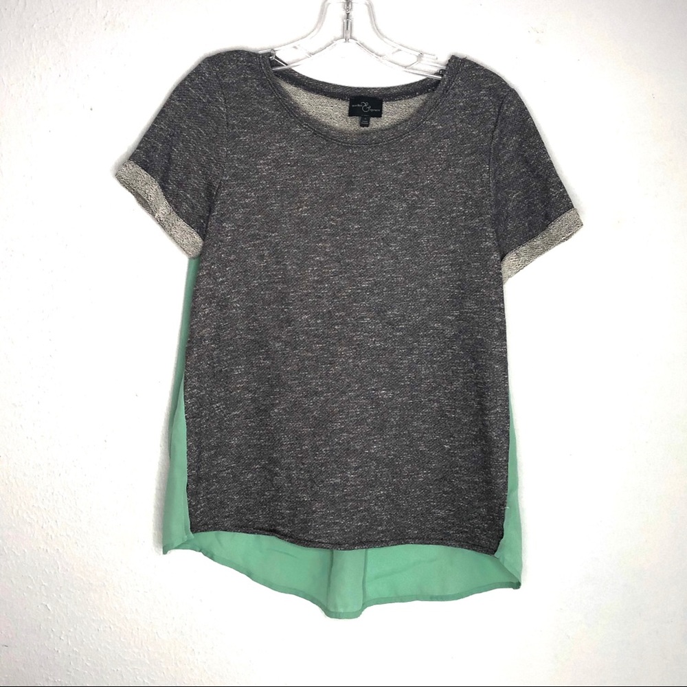 Market & Spruce Grey and Mint Mixed Material Top S